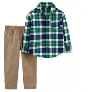 Plaid Button-Front Shirt & Pants Set